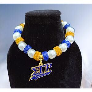 Sigma Gamma Rho Bracelet Blue, White and Gold with Pendant Logo